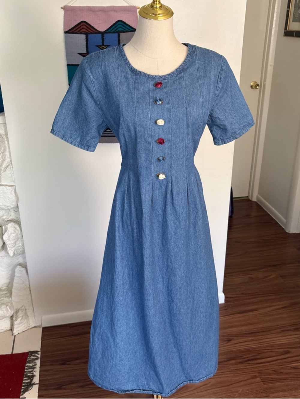VTG 90s Denim Floral Cottagecore Maxi Dress
